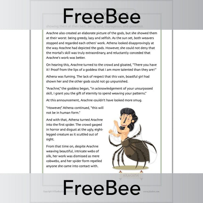 PlanBee FREE Arachne Greek Mythology Story Sheet by PlanBee