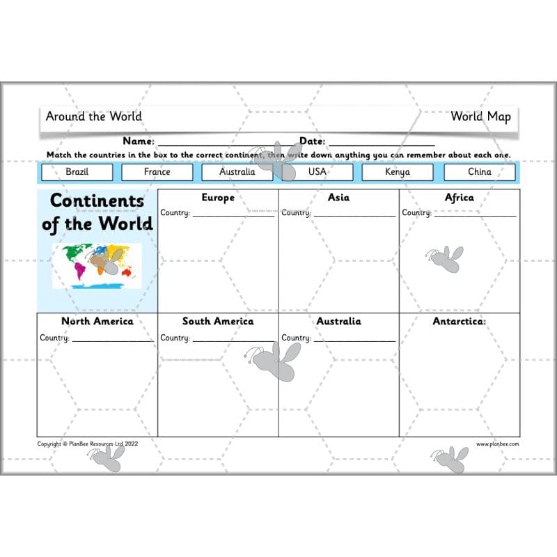 PlanBee Continents of the World KS1 | Around the World Year 1 and Year 2