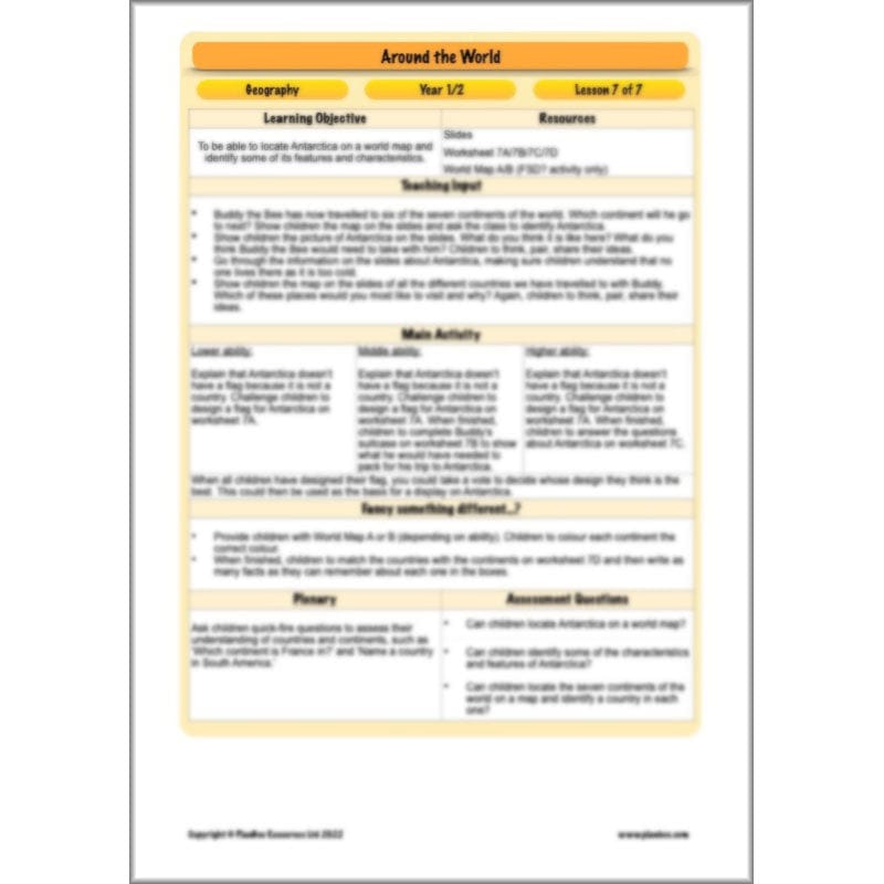 PlanBee Continents of the World KS1 | Around the World Year 1 and Year 2