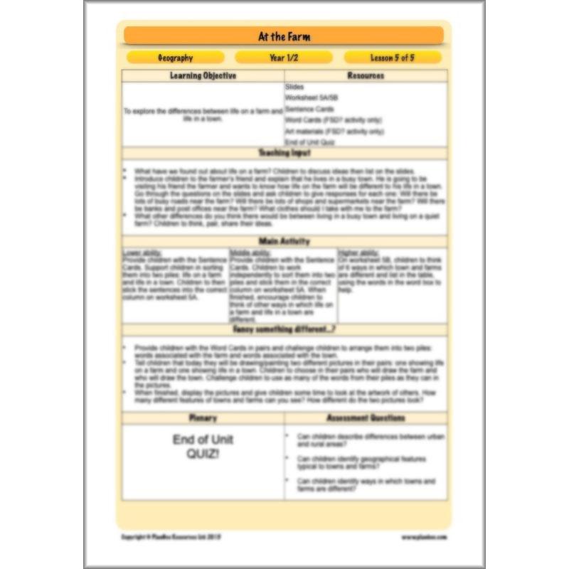 PlanBee At the Farm lesson plans KS1 Geography pack by PlanBee