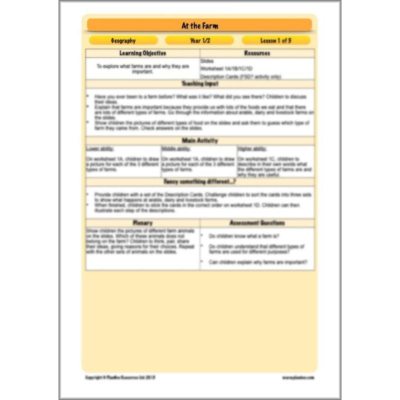 PlanBee At the Farm lesson plans KS1 Geography pack by PlanBee