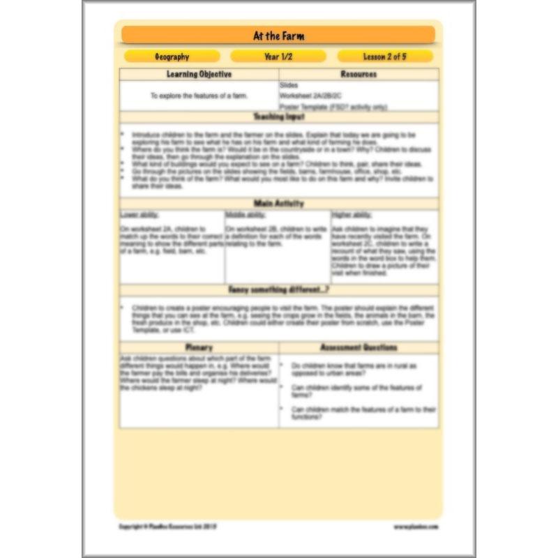 PlanBee At the Farm lesson plans KS1 Geography pack by PlanBee