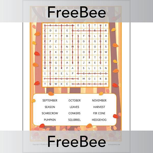Free Downloadable Autumn Word Search by PlanBee