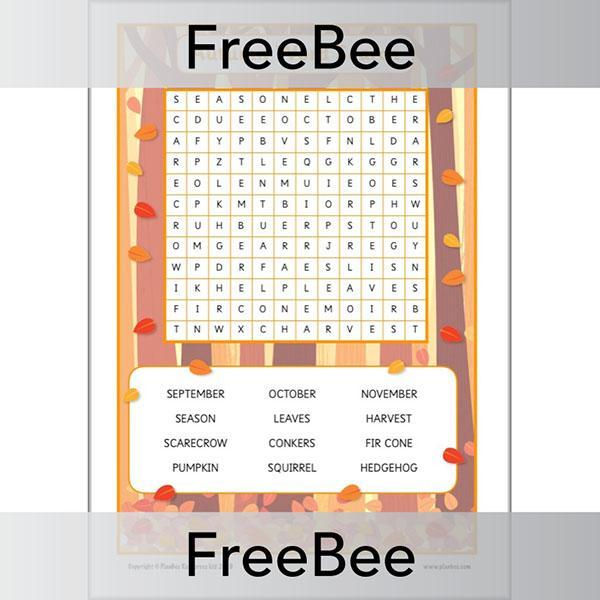 Free Downloadable Autumn Wordsearch by PlanBee