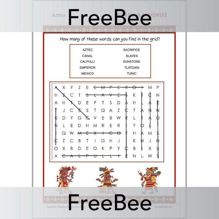 Aztecs Word Search PlanBee FreeBees
