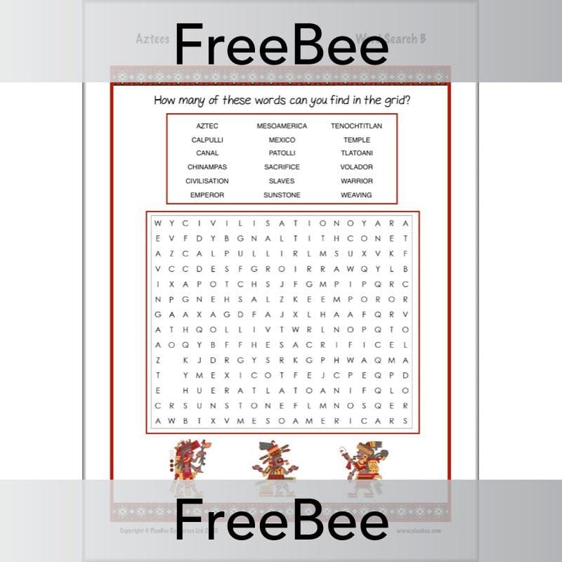 PlanBee Aztecs Word Search | PlanBee FreeBees