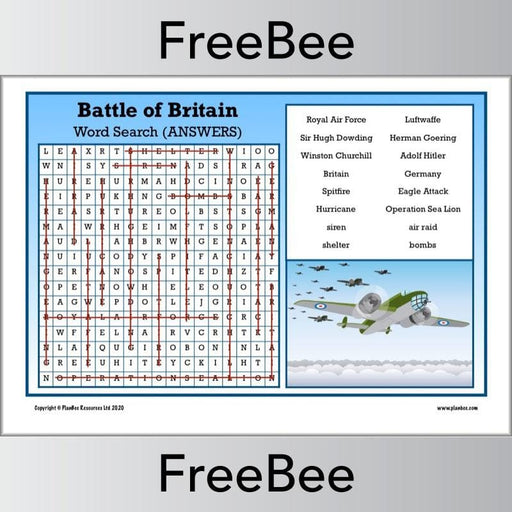 PlanBee FREE downloadable Battle of Britain Word Search by PlanBee