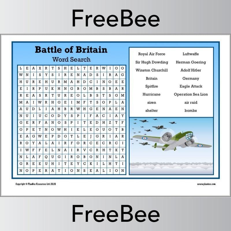 PlanBee FREE downloadable Battle of Britain Word Search by PlanBee