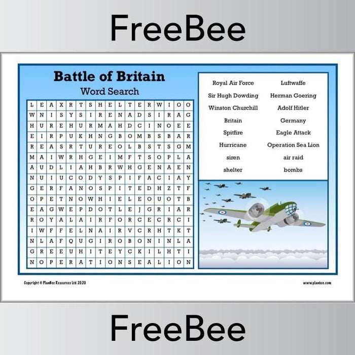 PlanBee FREE downloadable Battle of Britain Word Search by PlanBee