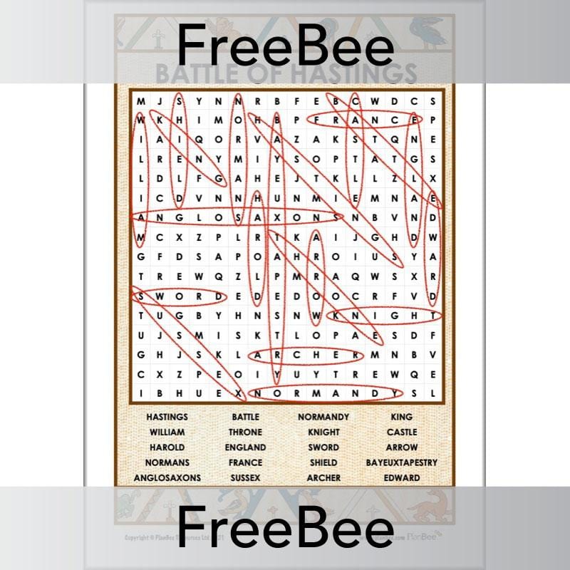 PlanBee Free Battle of Hastings Word Search by PlanBee