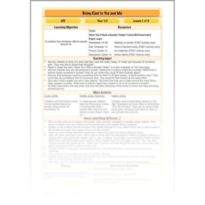 PlanBee ESR PSHE Friendship KS1 Being Kind Lessons