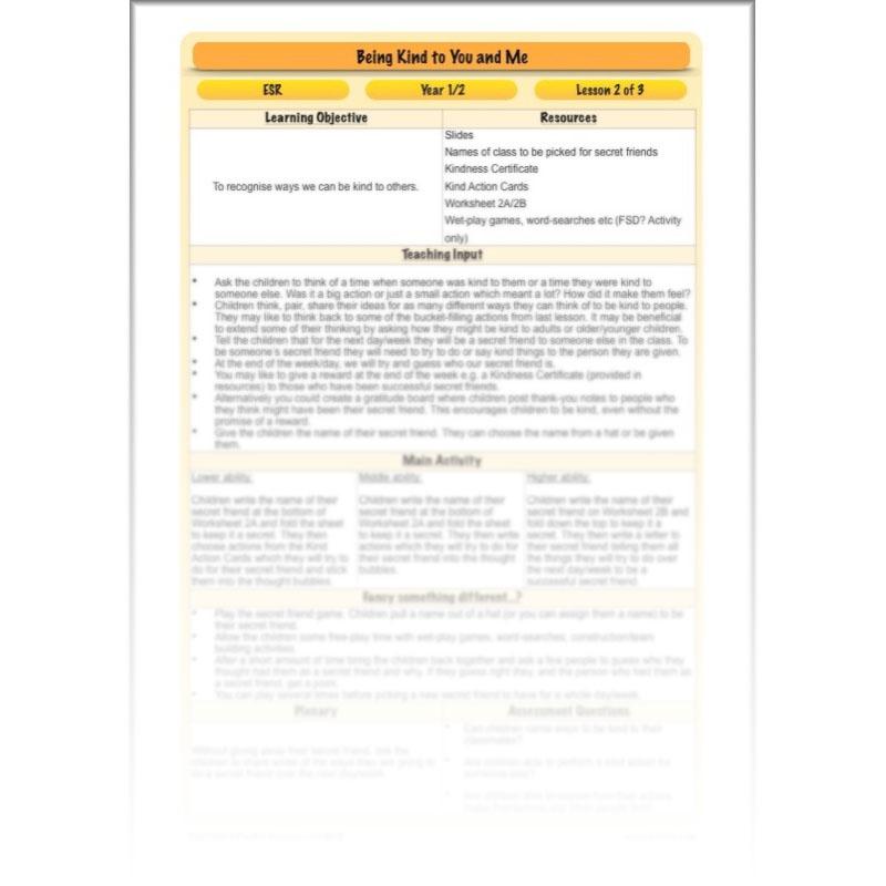 PlanBee ESR PSHE Friendship KS1 Being Kind Lessons