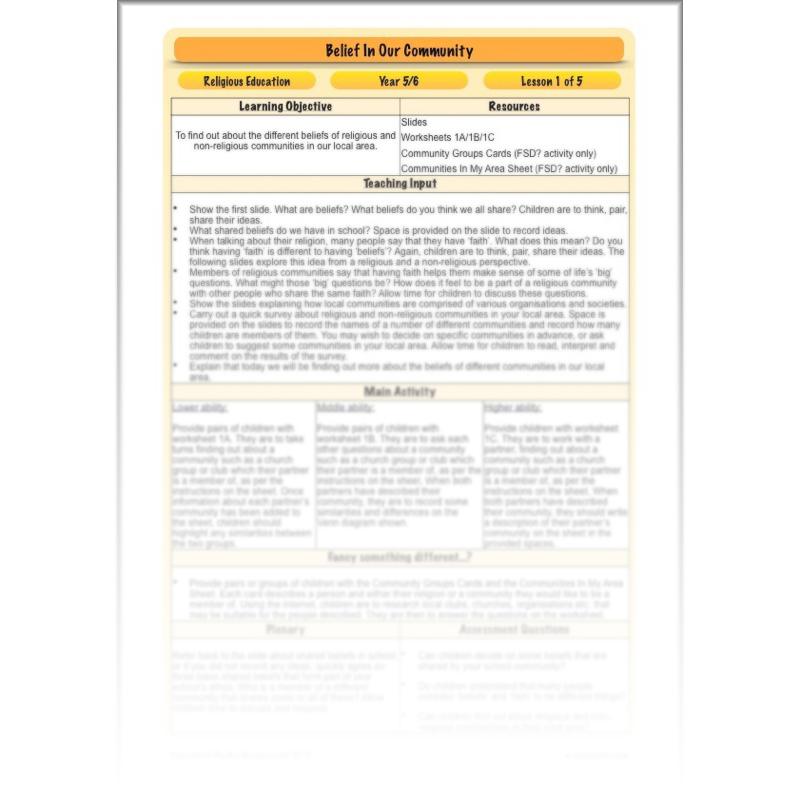 PlanBee Belief In Our Community: Complete set of KS2 RE lessons