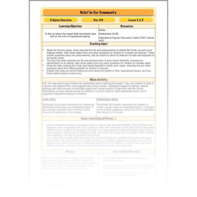 PlanBee Belief In Our Community: Complete set of KS2 RE lessons