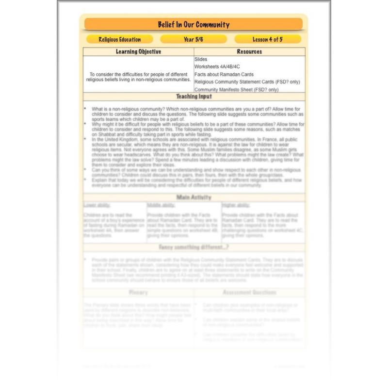 PlanBee Belief In Our Community: Complete set of KS2 RE lessons