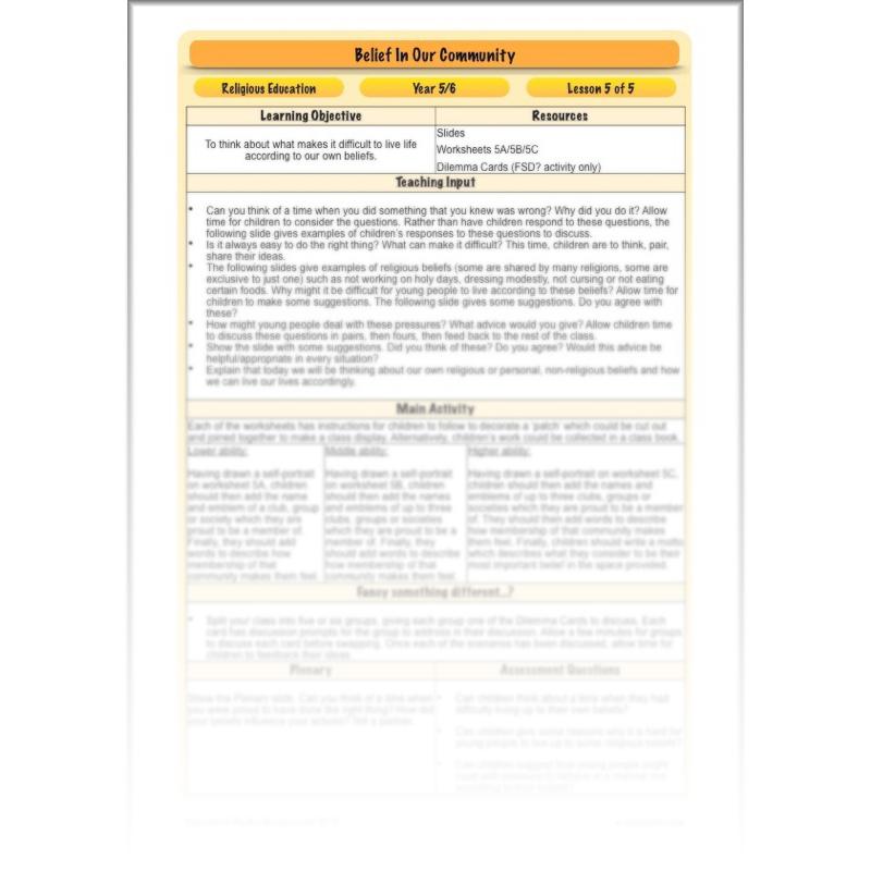 PlanBee Belief In Our Community: Complete set of KS2 RE lessons