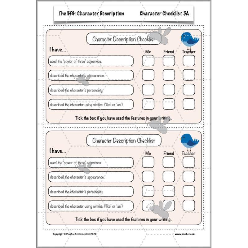 PlanBee The BFG Character Description | Planning and Resources | Year 3