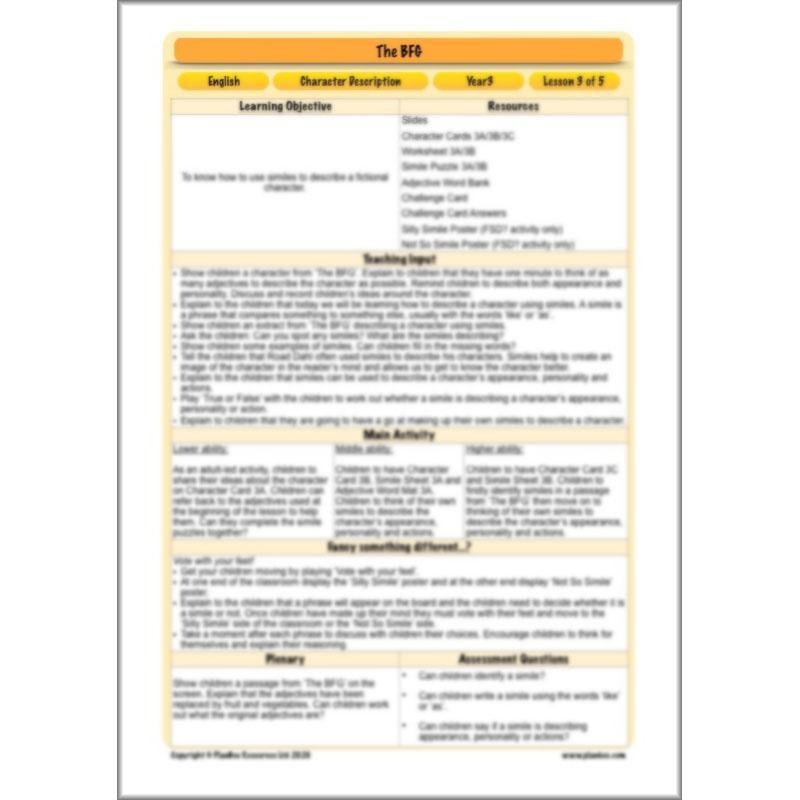 PlanBee The BFG Character Description | Planning and Resources | Year 3