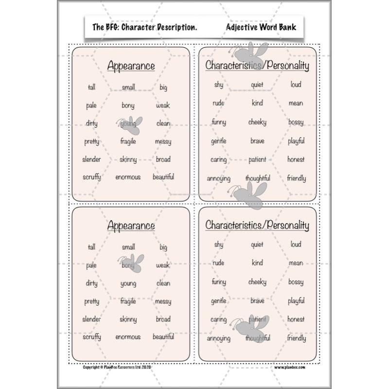 PlanBee The BFG Character Description | Planning and Resources | Year 3