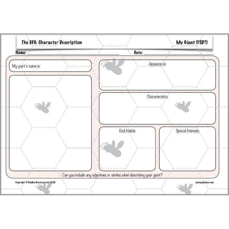 PlanBee The BFG Character Description | Planning and Resources | Year 3