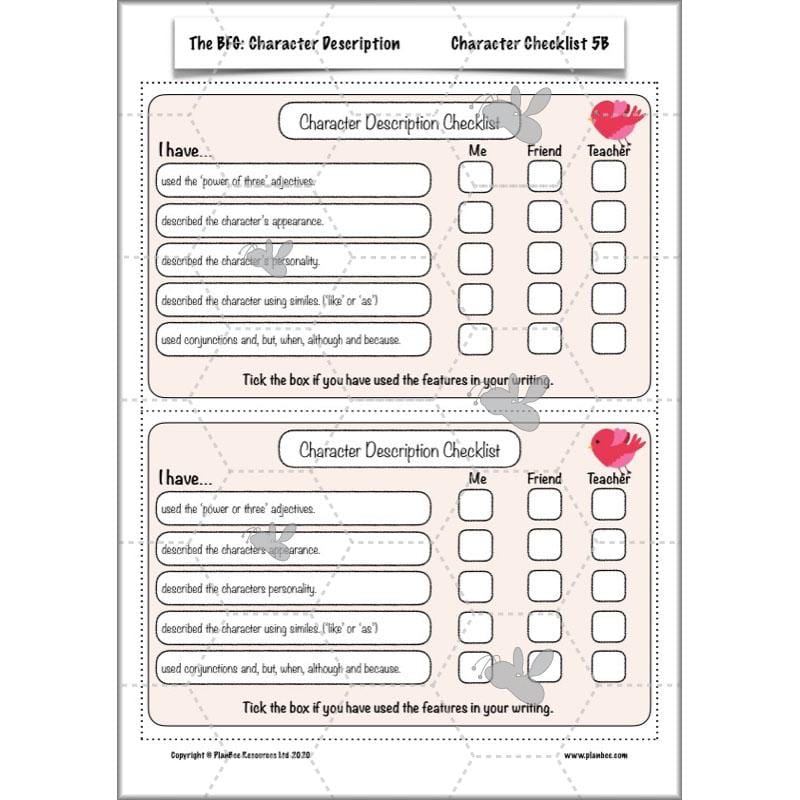 PlanBee The BFG Character Description | Planning and Resources | Year 3