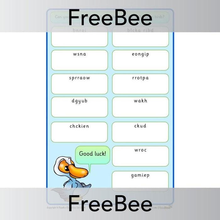 PlanBee Free Bird Anagrams | PlanBee FreeBees