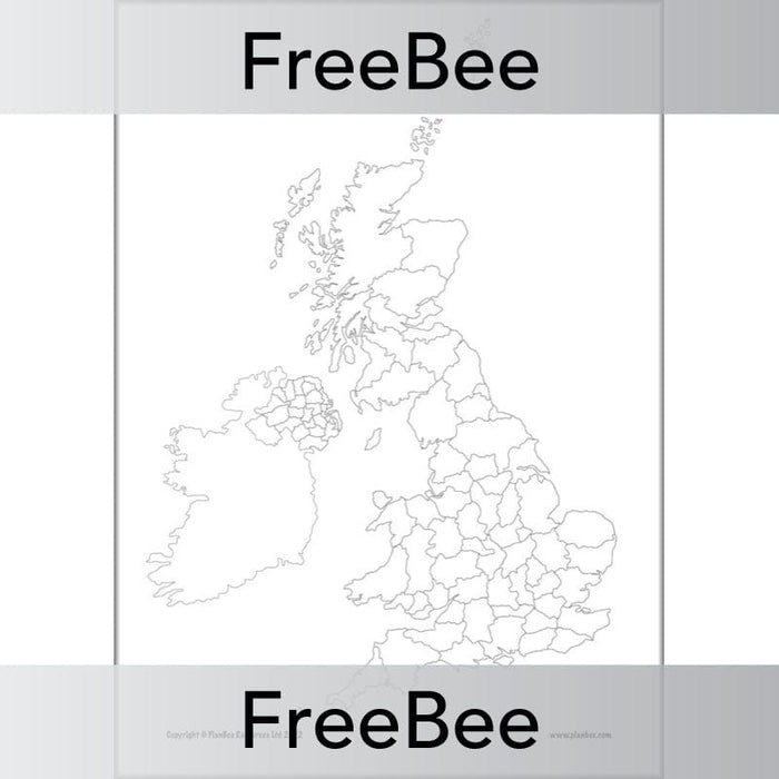 PlanBee FREE Blank Map of UK Counties by PlanBee