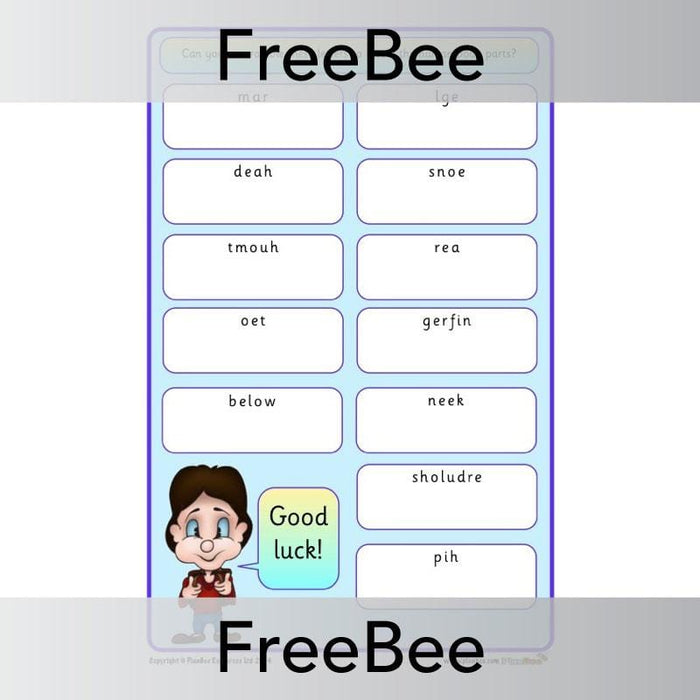 PlanBee Free Body Part Anagrams | PlanBee FreeBees