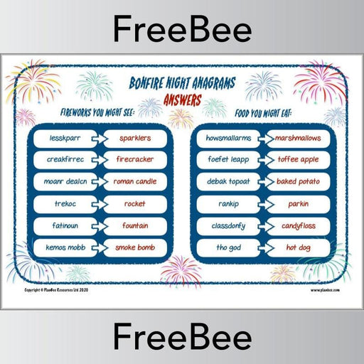 FREE Bonfire Night Anagrams Answers by PlanBee