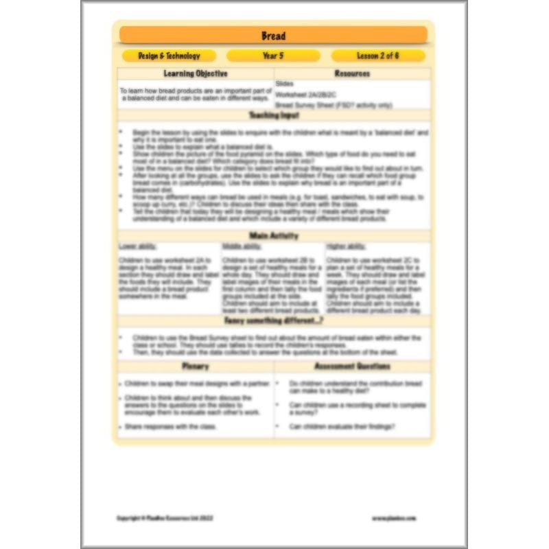 PlanBee Bread - Year 5 DT Cookery Lesson KS2 | PlanBee