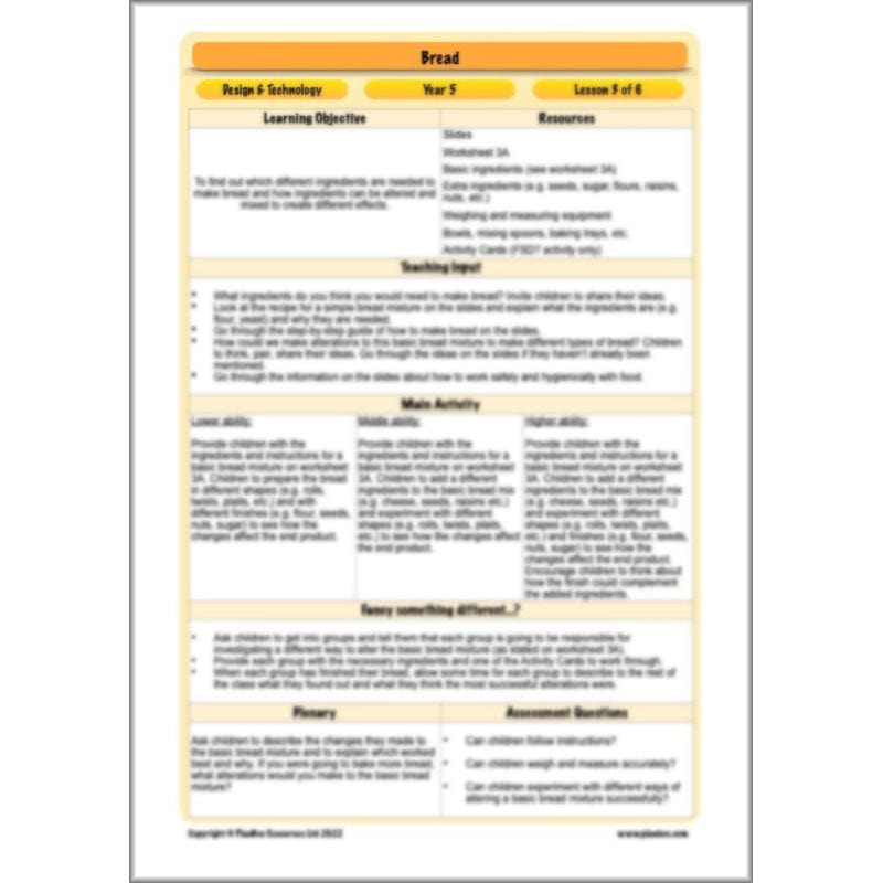 PlanBee Bread - Year 5 DT Cookery Lesson KS2 | PlanBee