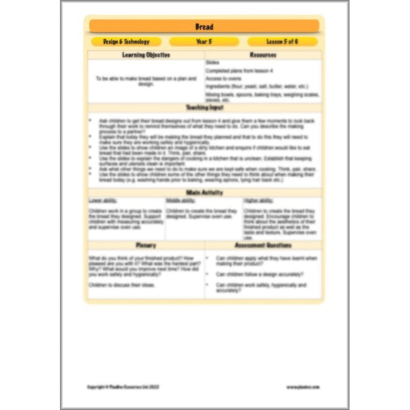 PlanBee Bread - Year 5 DT Cookery Lesson KS2 | PlanBee