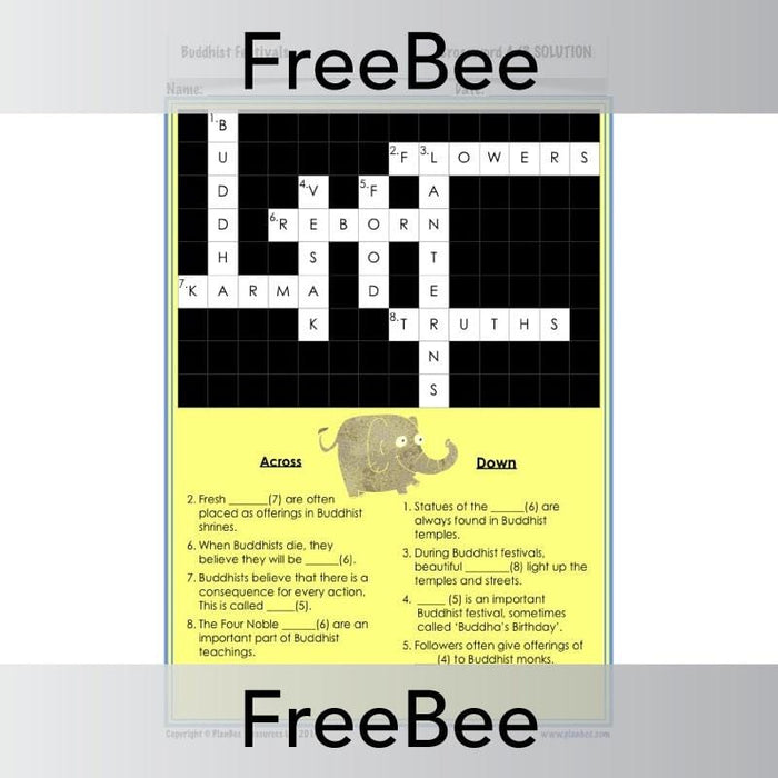 Free Downloadable Buddhist Crossword Answers by PlanBee