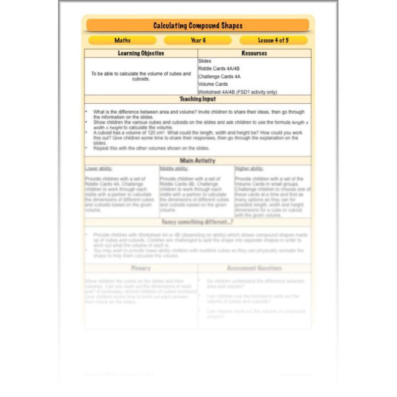 PlanBee Compound Shapes Volume and Area: KS2 Maths