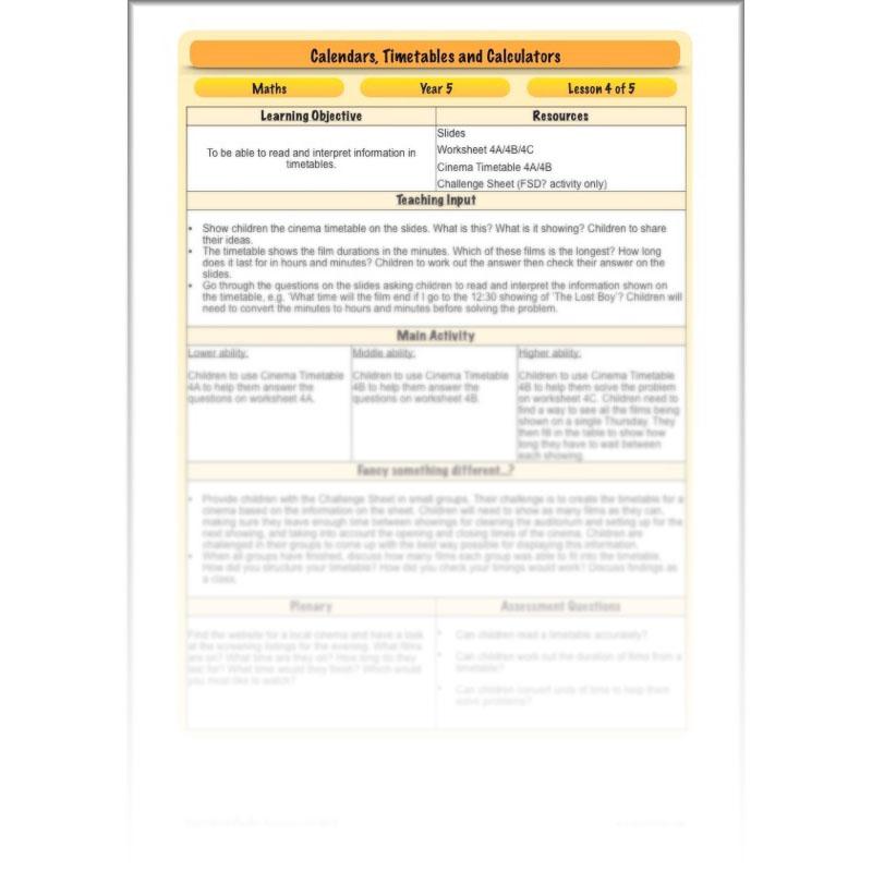 PlanBee Year 5 Time Lessons: Calendars and Timetables KS2