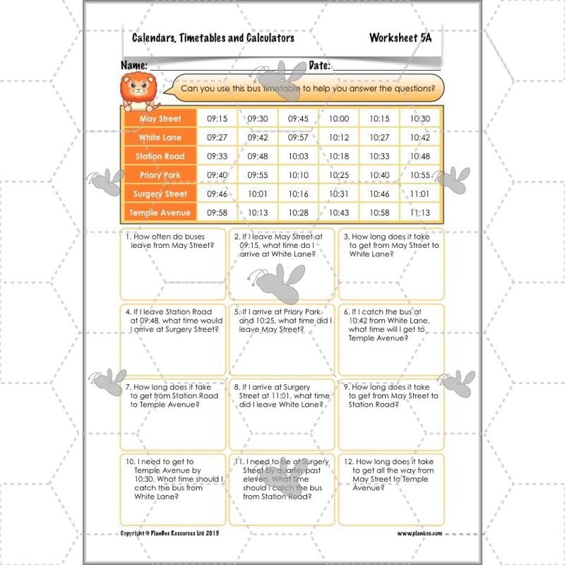 PlanBee Year 5 Time Lessons: Calendars and Timetables KS2