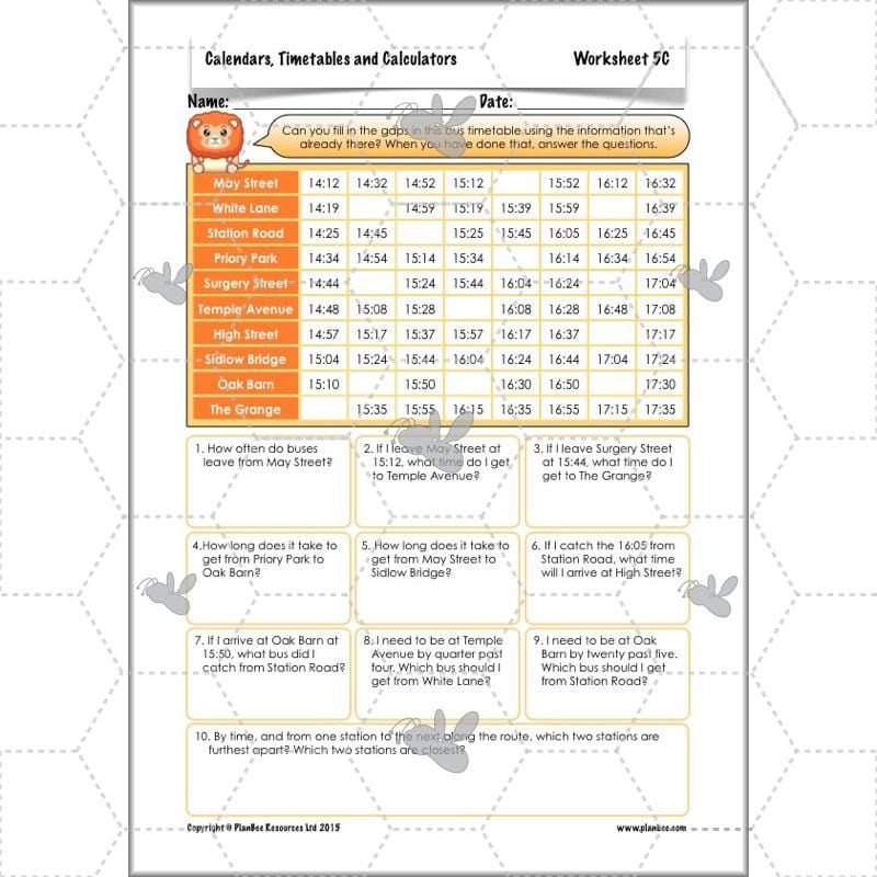 PlanBee Year 5 Time Lessons: Calendars and Timetables KS2