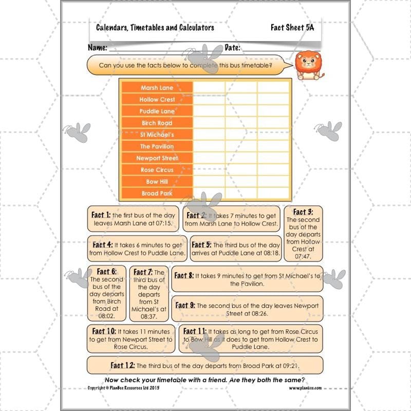 PlanBee Year 5 Time Lessons: Calendars and Timetables KS2