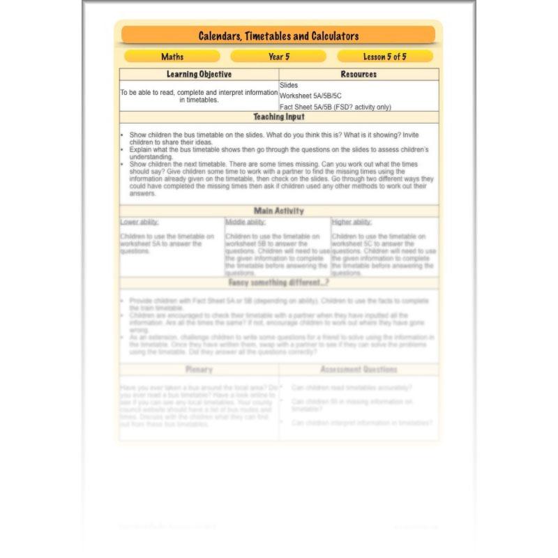 PlanBee Year 5 Time Lessons: Calendars and Timetables KS2