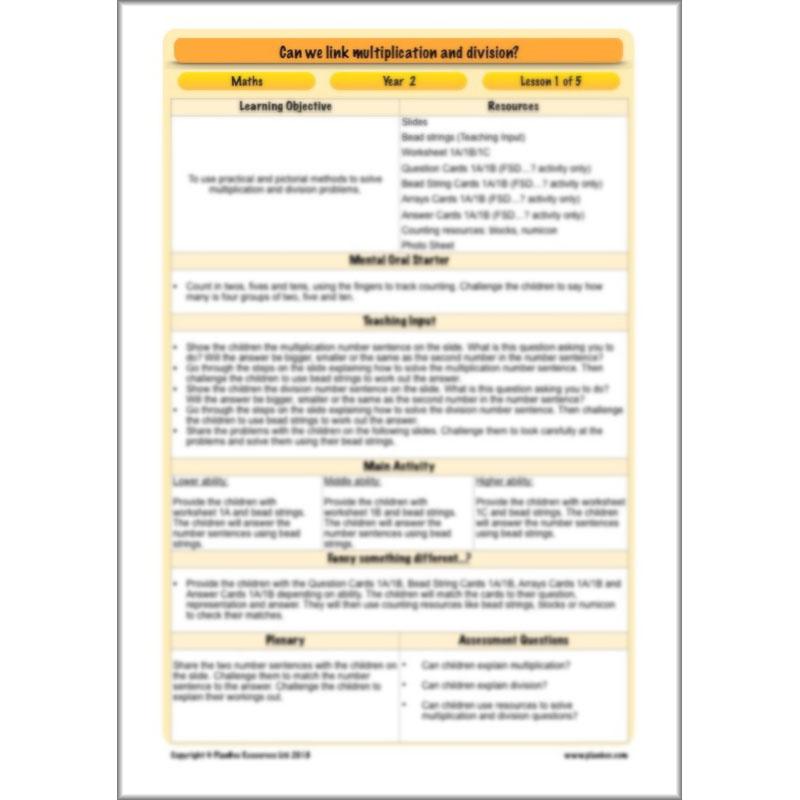 PlanBee Can We Link Multiplication and Division? Year 2 Maths scheme of work