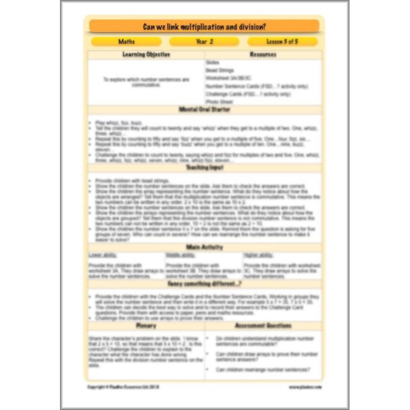 PlanBee Can We Link Multiplication and Division? Year 2 Maths scheme of work