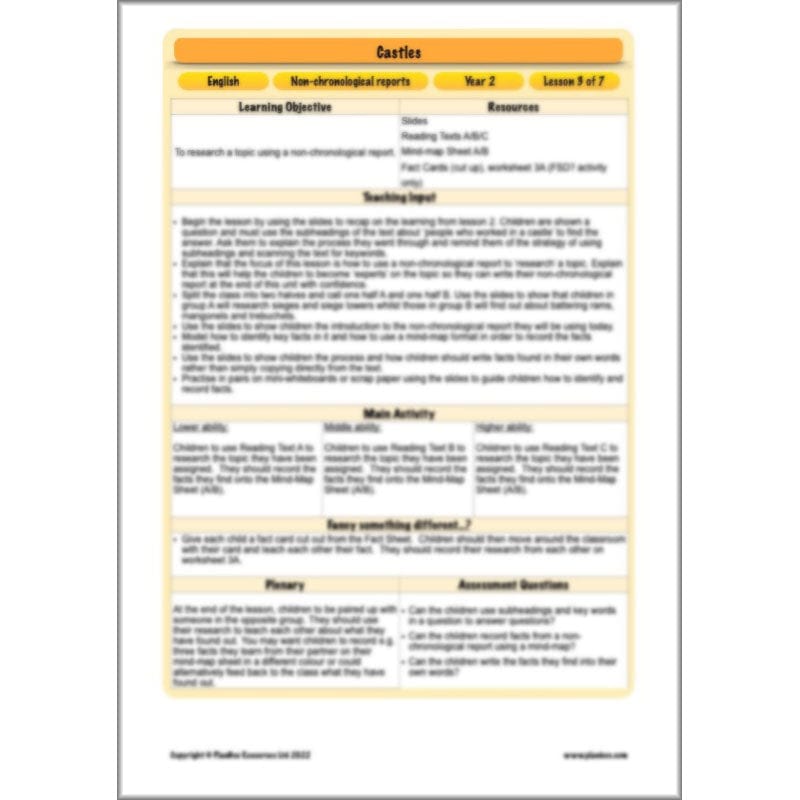 PlanBee Castles Year 2 English Planning Pack by PlanBee