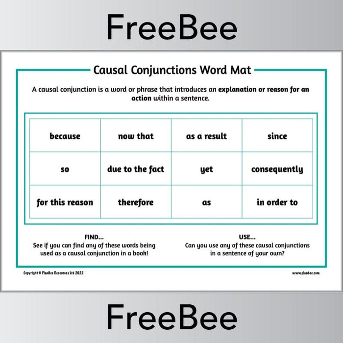 PlanBee FREE Causal Conjunctions Word Mat by PlanBee