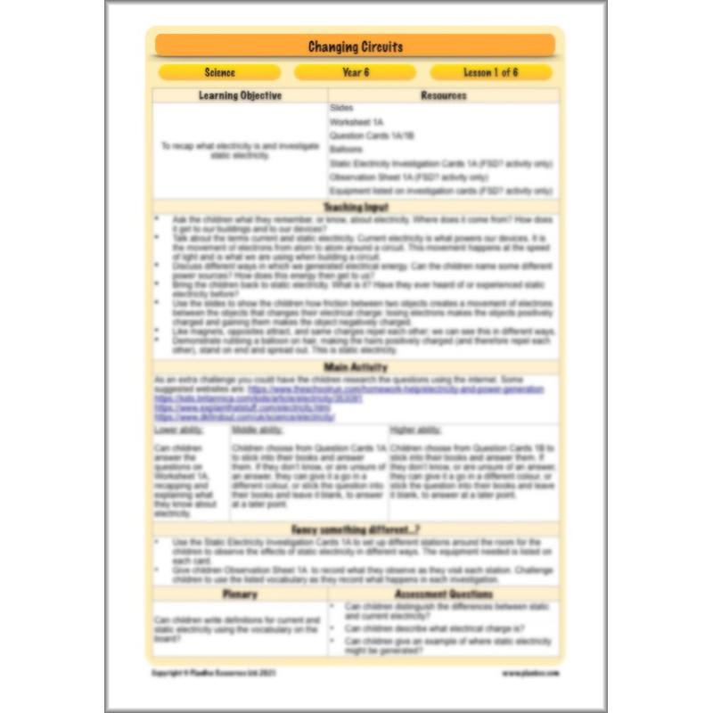 PlanBee Changing Circuits - Electricity Year 6 Lesson Planning