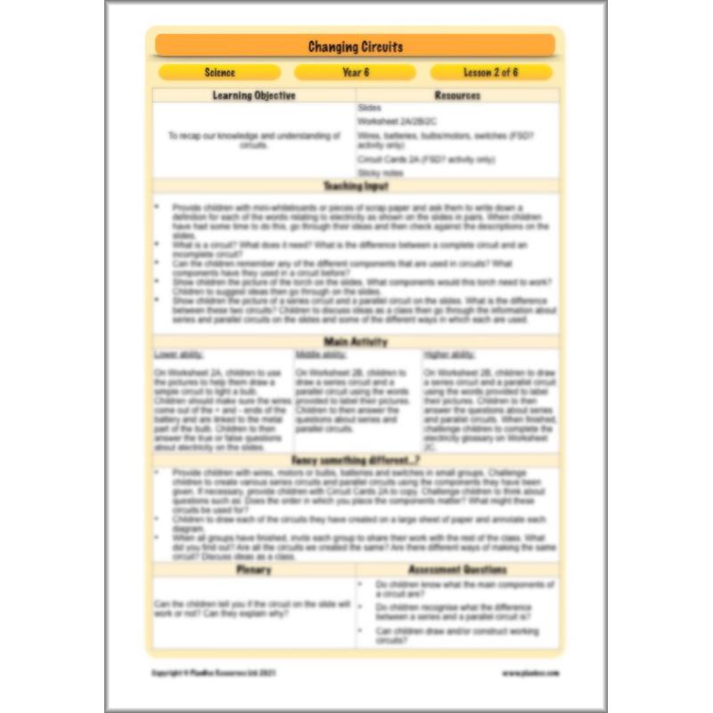 PlanBee Changing Circuits - Electricity Year 6 Lesson Planning