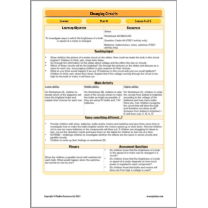 PlanBee Changing Circuits - Electricity Year 6 Lesson Planning