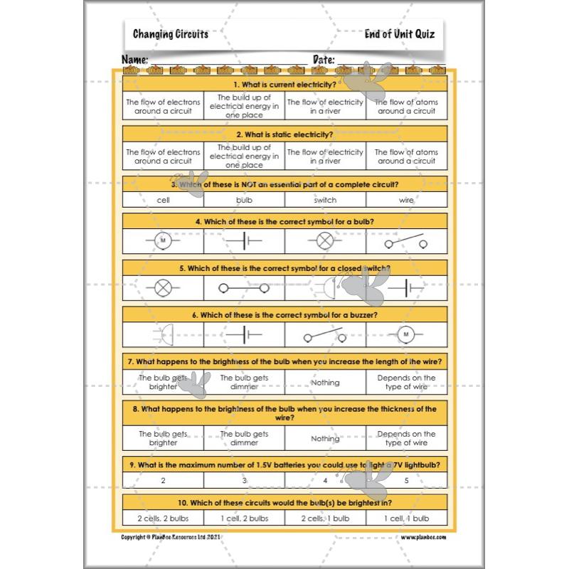 PlanBee Changing Circuits - Electricity Year 6 Lesson Planning