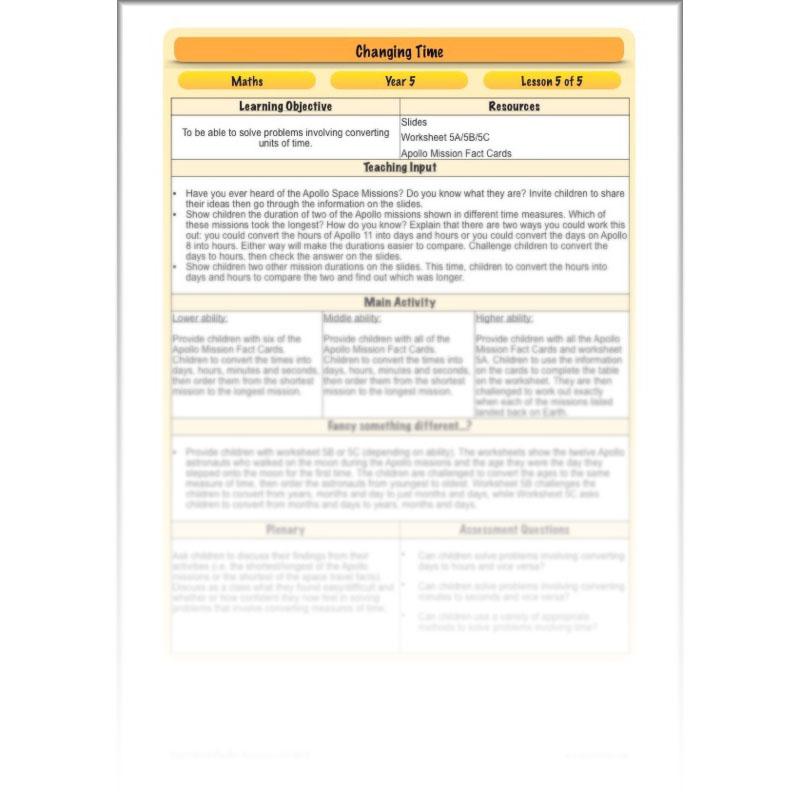 PlanBee Changing Time Year 5 Maths Lesson Planning Pack