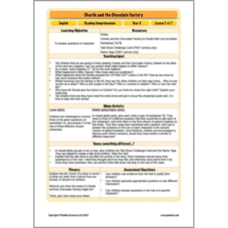 PlanBee Charlie and the Chocolate Factory Resources KS2 Pack | PlanBee