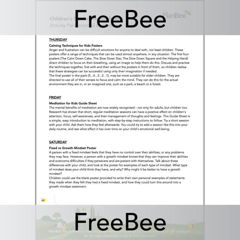 PlanBee FREE Children's Mental Health Week Activity Pack by PlanBee